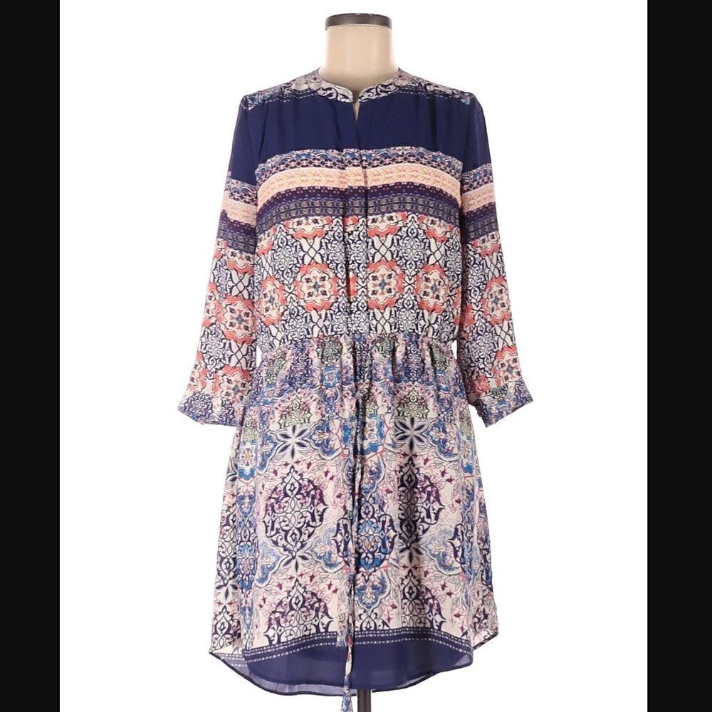 DR2 by Daniel Rainn Womens Size Medium Pleated Patterned Hi-Low Dress Purple Geo
